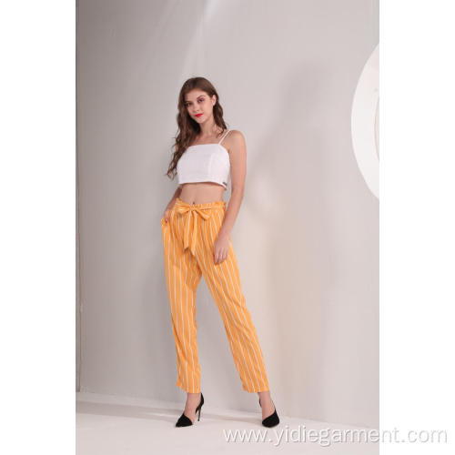 China Women's Yellow Striped Ankle Pants Supplier